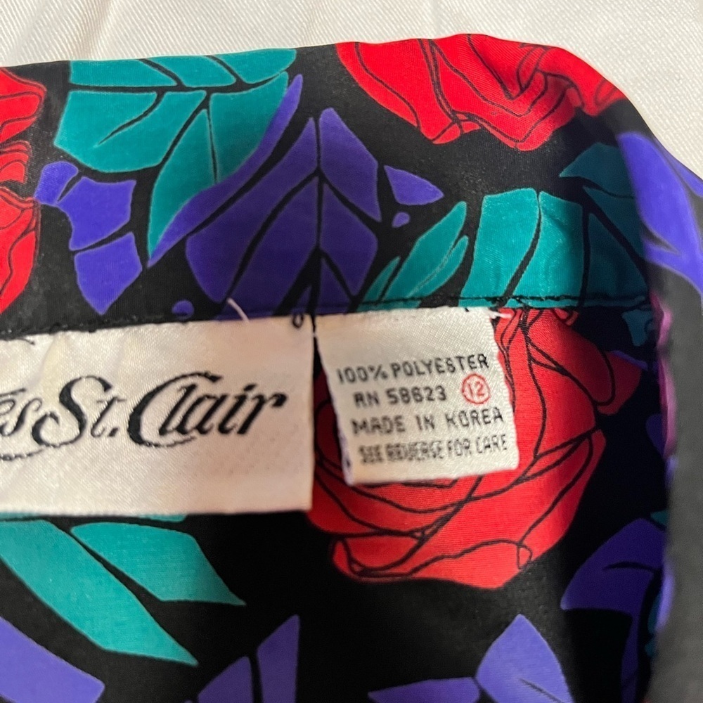 Floral vintage polyester shirt size 12 - Picture 3 of 5
